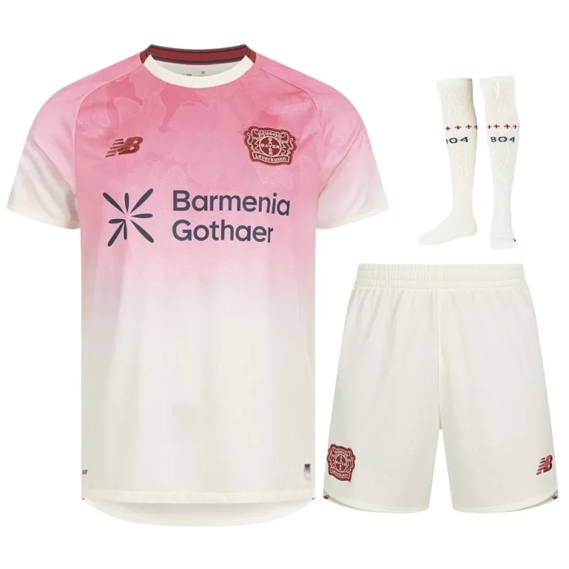 Bayer Leverkusen 2025/26 Away Kids' Jersey Set - Pink/White