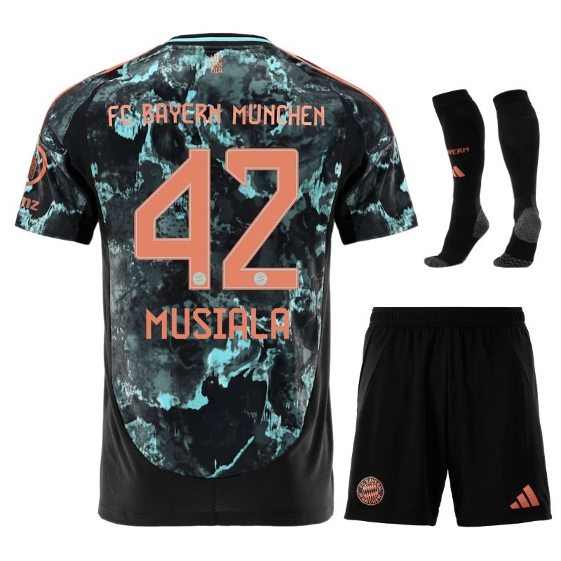 Kids' 2024/25 Bayern Munich Away Star Player Kit - Fan Version (Black, Musiala)