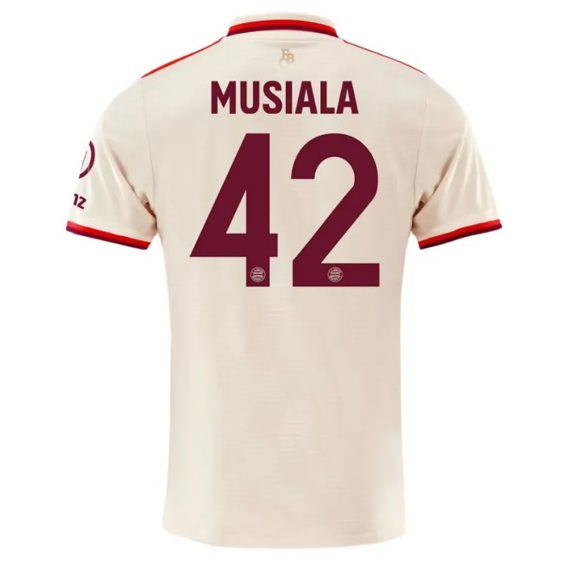 Kit Terza Junior Bayern Munich 2024/25 con Musiala - Versione Tifoso (Cremisi)