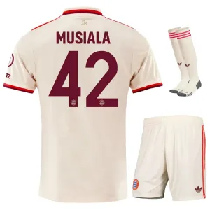 Kit Terza Junior Bayern Munich 2024/25 con Musiala - Versione Tifoso (Cremisi)