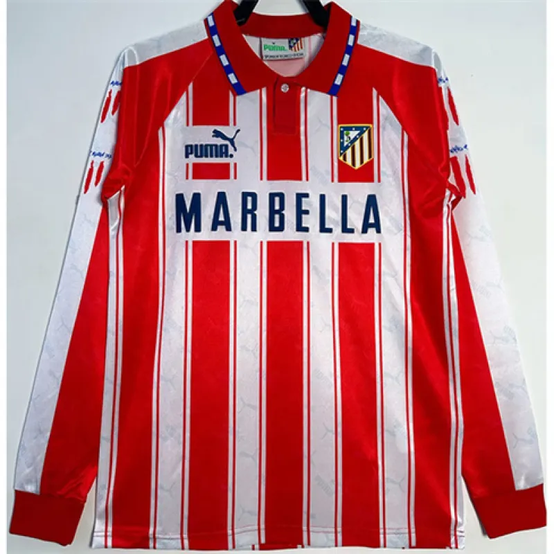 Atletico Madrid Retro Langarm-Trikot 1994/95 Heimspiel - Rot/Weiß