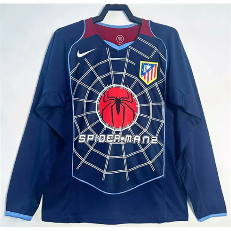 Atletico Madrid Retro Langarm-Trikot 2004/05 Auswärtsspiel - Blau