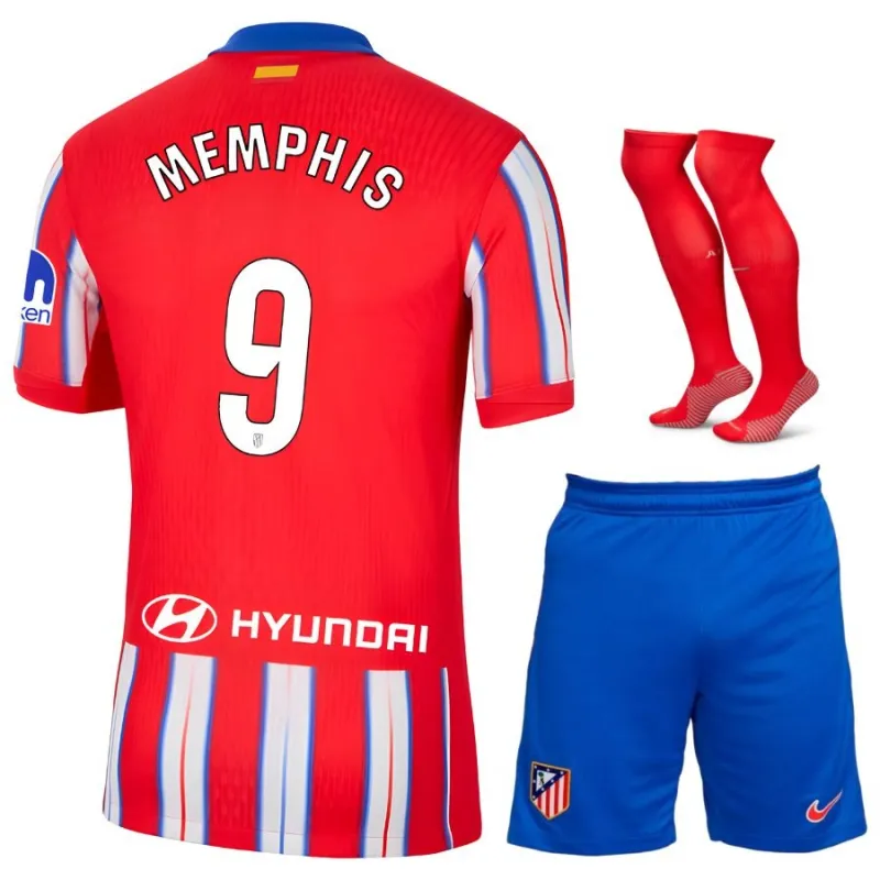 Conjunto de camisetas para niños de Atlético Madrid 2024/25 de casa de MEMPHIS - Rojo/Blanco