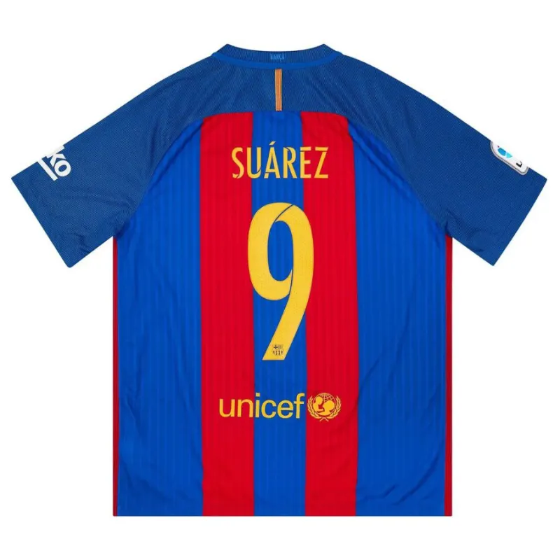 Maillot Domicile Rétro SUAREZ 2016/17 de Barcelone - Rouge/Bleu