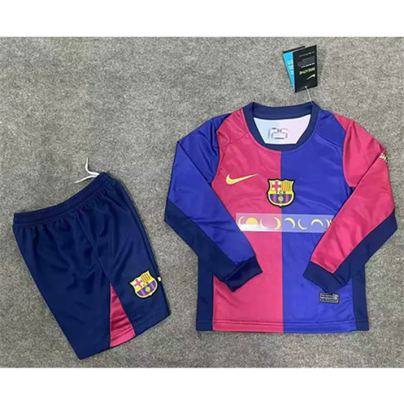 FC Barcelona Maillot à manches longues et shorts pour enfants 2024/25 domicile - Rouge/Bleu