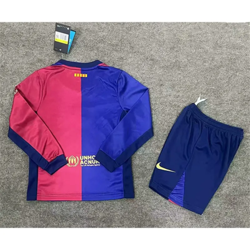 FC Barcelona Maillot à manches longues et shorts pour enfants 2024/25 domicile - Rouge/Bleu