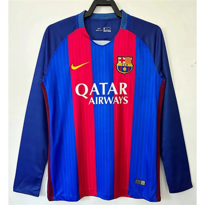 Maillot rétro à manches longues du FC Barcelona 2016/17  domicile - Rouge/Bleu