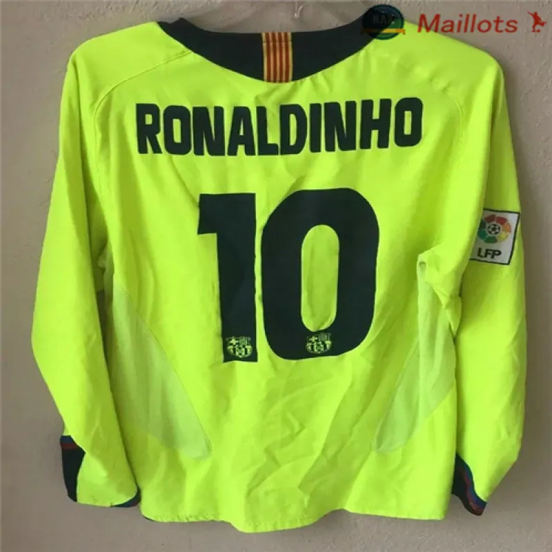 No.10 Ronaldinho FC Barcelona Retro Long-Sleeved Jersey 2005/06 Away - Green