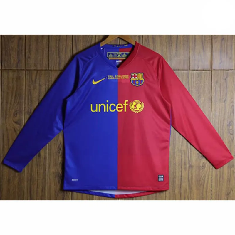 Maillot rétro à manches longues du FC Barcelona 2008/09  domicile - Rouge/Bleu