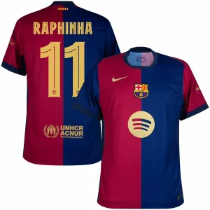 FC Barcelona RAPHINHA 2024/25 Home Jersey with New Sponsor - Red/Blue