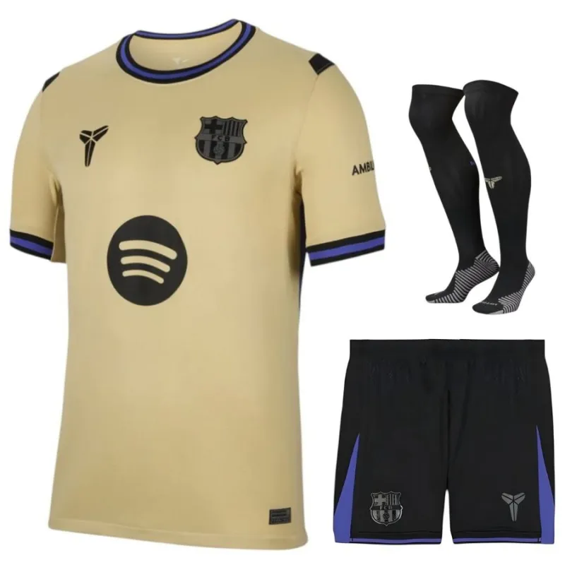 Ensemble de maillot extérieur enfant du FC Barcelone 2025/26 - Beige