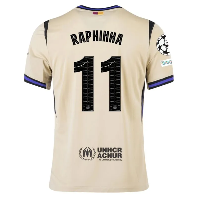 Barcelona RAPHINHA UCL 2025/26 Kids Away Jersey - Beige