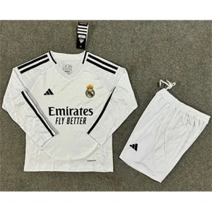 Real Madrid Kids' Long-sleeved Jersey + Shorts 2024/25 Home - White