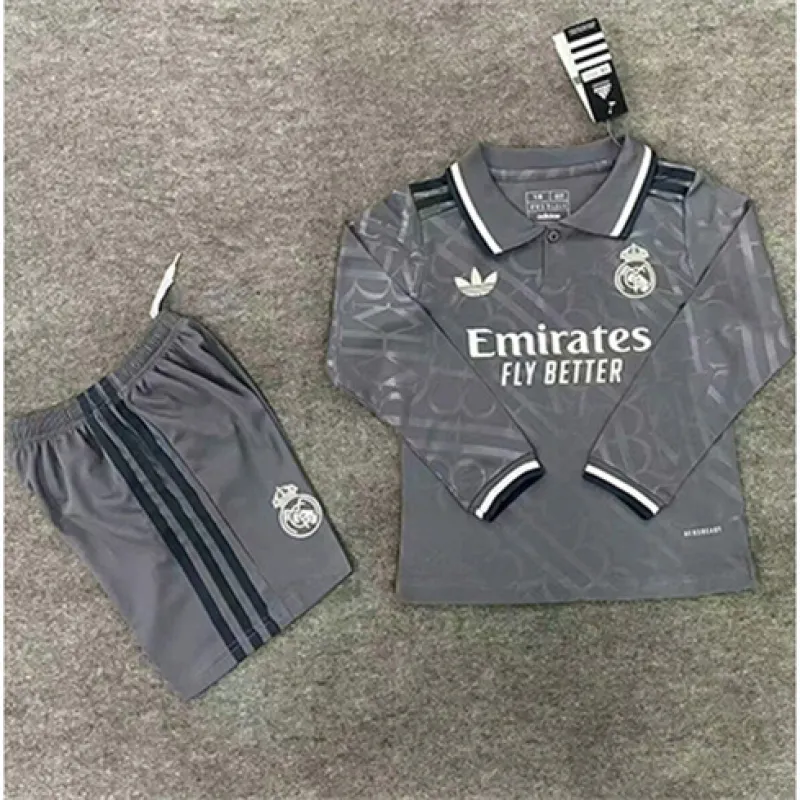 Real Madrid Kinder Drittes Langarmtrikot + Shorts 2024/25 - Grau