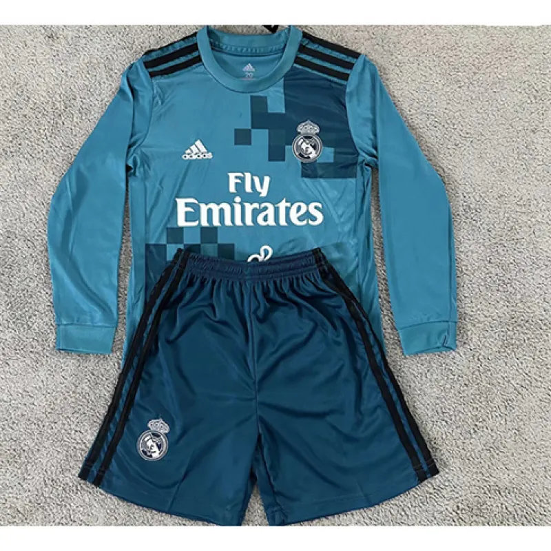 Real Madrid Children's Third Long-Sleeved Retro Jersey 2017/18 Away - Blue