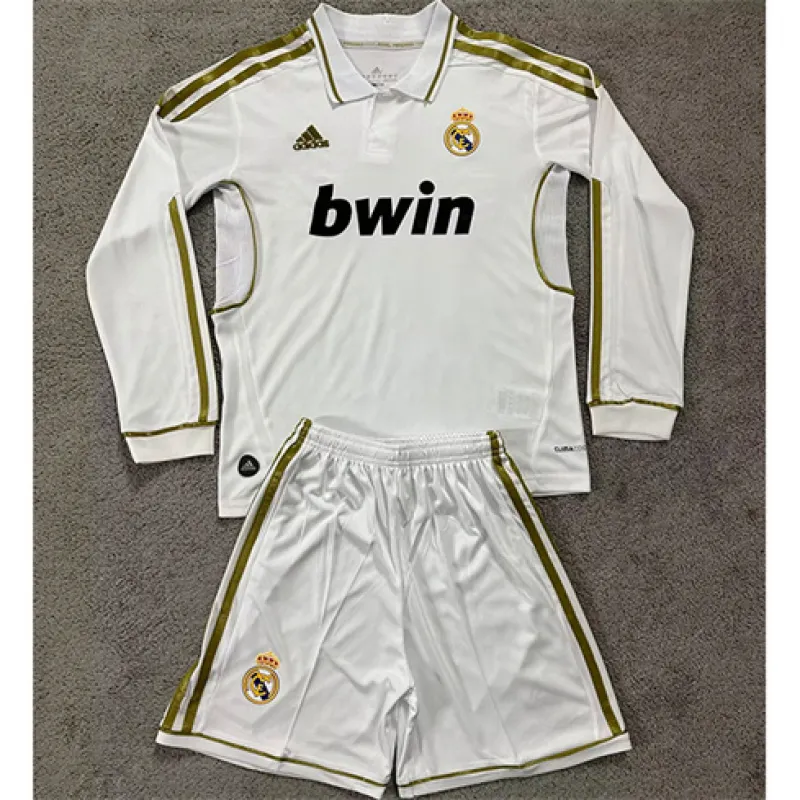 Real Madrid Kinder-Langarm-Retro-Trikot 2011/12 Heimspiel - Weiß