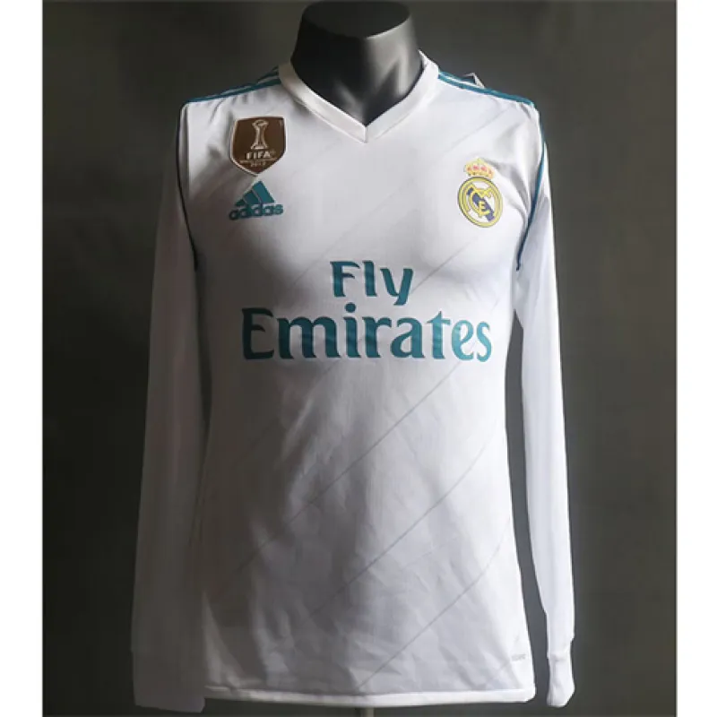 Maillot rétro à manches longues du Real Madrid 2017/18 domicile - Blanc