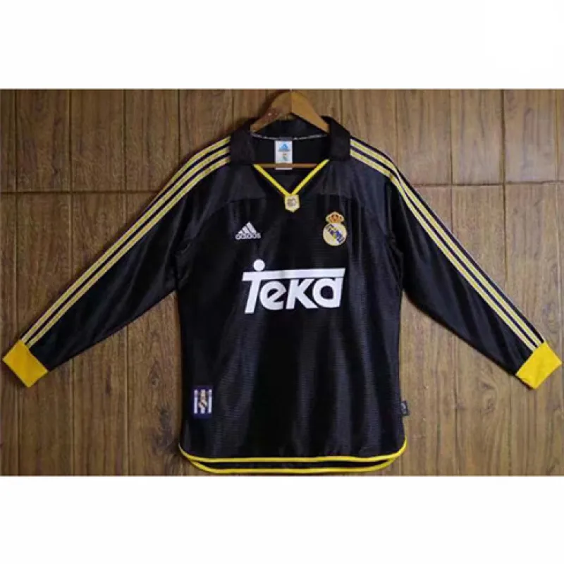 Maglia retro a maniche lunghe del Real Madrid 1998-00 Trasferta - Nera