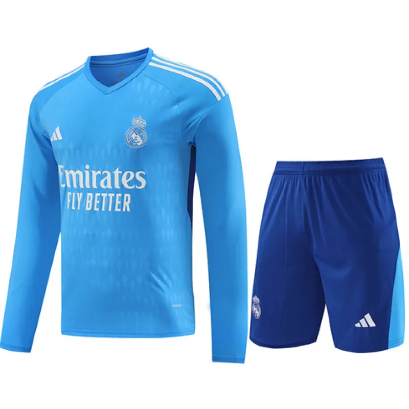 Camiseta de entrenamiento de portero de mangas largas + pantalones cortos del Real Madrid 2024/25 - Azul