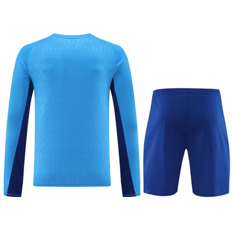 Camiseta de entrenamiento de portero de mangas largas + pantalones cortos del Real Madrid 2024/25 - Azul