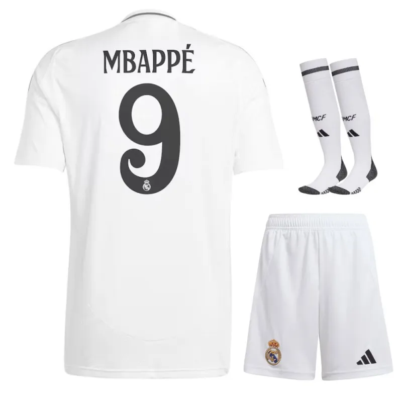 Mbappé Real Madrid 2024/25 Home Kids' Jersey Set - White