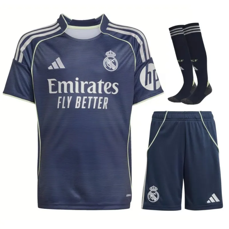 Real Madrid CF 2025/26 Kids' Away Kit - Blue