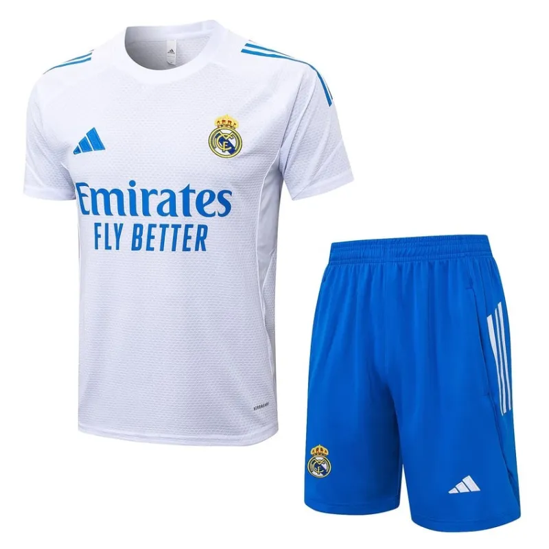 Real Madrid Trainingsshirt + Shorts 2025/26 - Weiß/Blau
