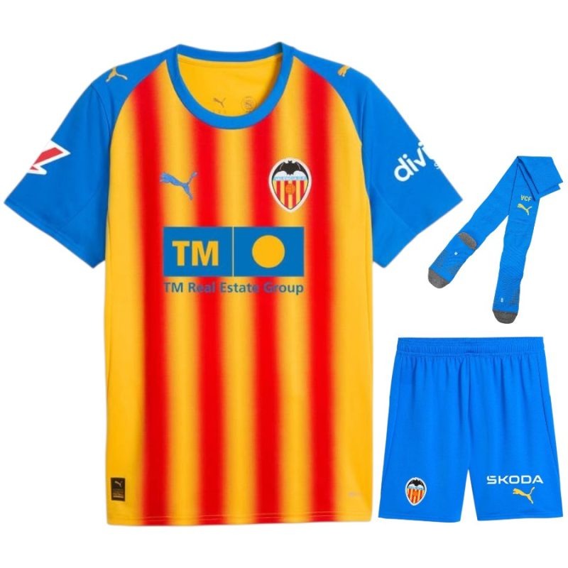 Valencia 2025/26 Drittes Kinder-Set-Trikot - Gelb/Blau/Rot