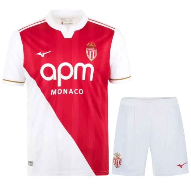 AS Monaco 2025/26 Kinder-Heimtrikot + Shorts - Weiß/Rot