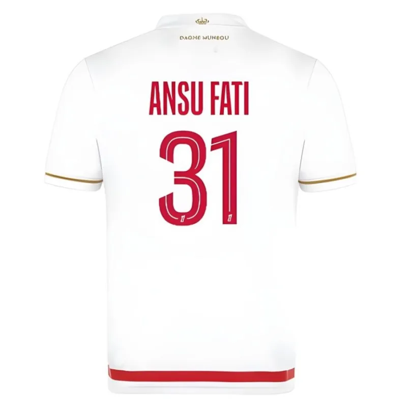 Ansu Fati AS Monaco Kids' Home Jersey + Shorts 2025/26 - White/Red
