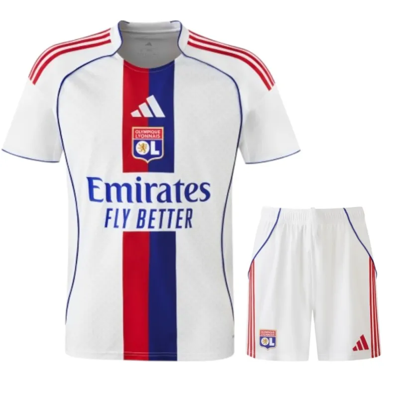 Camiseta local infantil + pantalones cortos del Olympique Lyon 2025/26 - Blanco