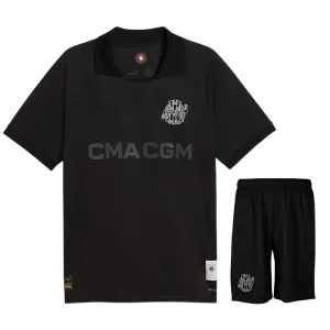 Jeu de maillot et de short pour enfants de Marseille 2024/25 édition commémorative du 125ème anniversaire - Noir