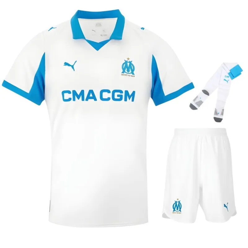 Kit enfant domicile de l'Olympique de Marseille 2025/26 - Blanc