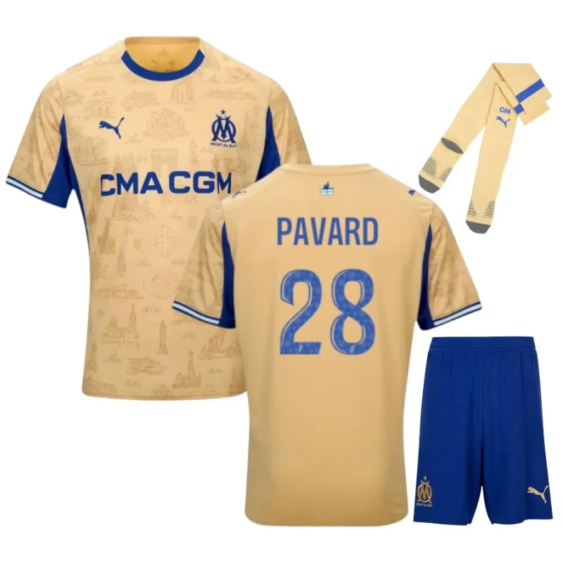 Marseille PAVARD 2025/26 Kids Fourth Kit Set - Beige