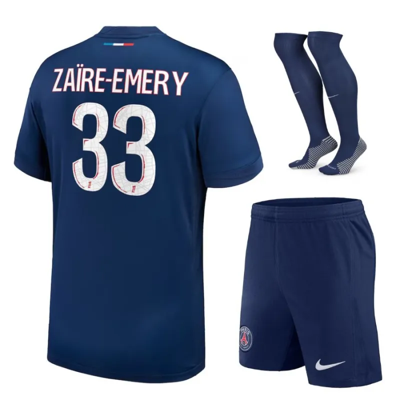 Jeu de kit domicile 2024/25 pour enfants de Paris Saint - Germain du joueur Warren Zaire - Emery - Bleu