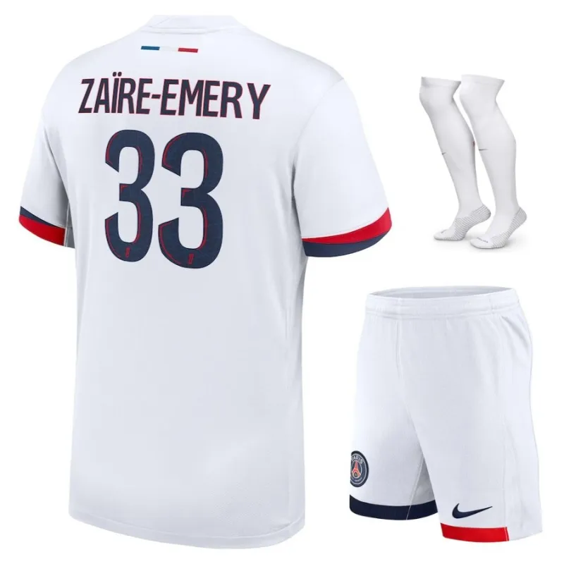 Jeu de kit extérieur 2024/25 pour enfants de Paris Saint - Germain du joueur Warren Zaire - Emery - Blanc