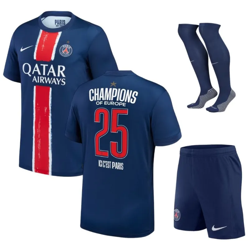 Paris Saint-Germain 2025 Kit de casa UCL Champions para niños con una estrella- Azul