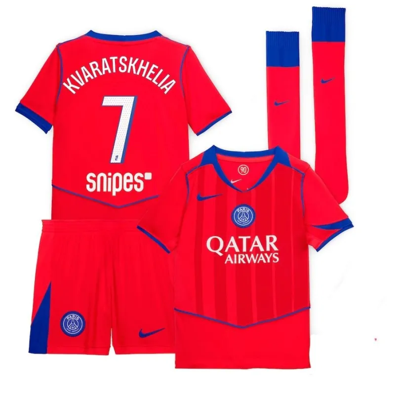 Paris Saint-Germain KVARATSKHELIA 2025/26 Kids Third Kit Jersey - Red