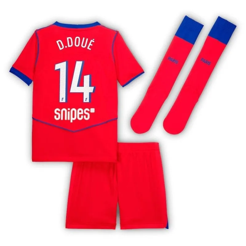 Paris Saint-Germain D.DOUE 2025/26 Kids Third Kit Jersey - Red