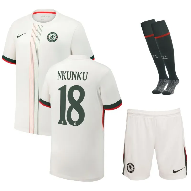 Chelsea NKUNKU 2025/26 Away Kids' Jersey Set - White