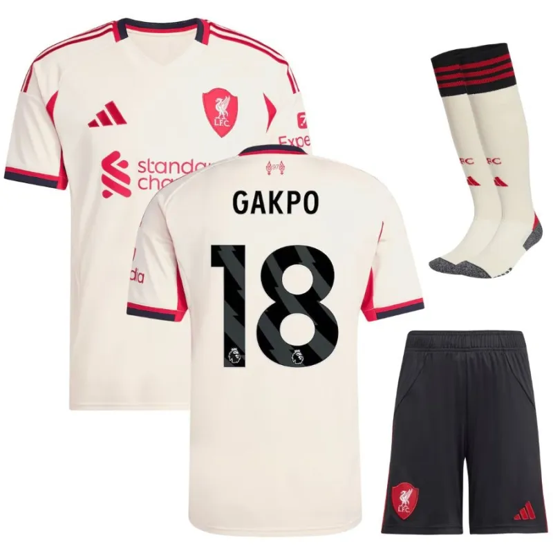 Liverpool GAKPO 2025/26 Ensemble de maillot extérieur pour enfants - Blanc