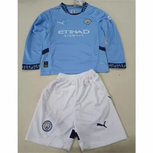 Maglia a maniche lunghe e pantaloncini per bambini di Manchester City 2024/25 di campo - Azzurro