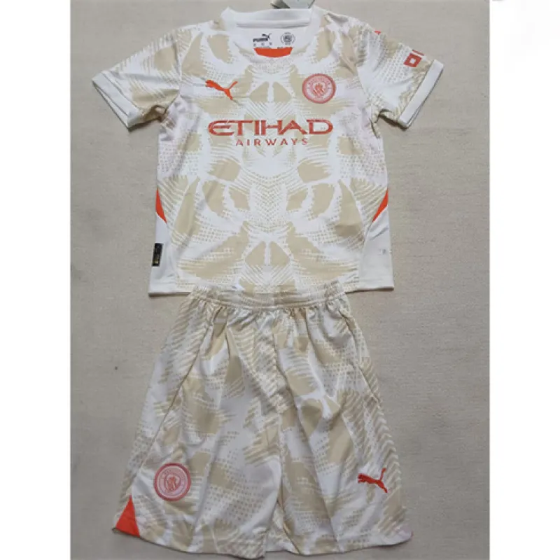 Maglia e pantaloncini del portiere di porta per bambini di Manchester City 2024/25 - Bianco