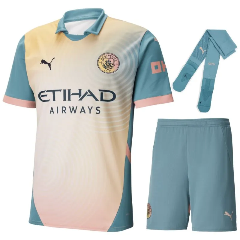 Set della quarta maglia per bambini di Manchester City 2024/25 - Azzurro/Rosa
