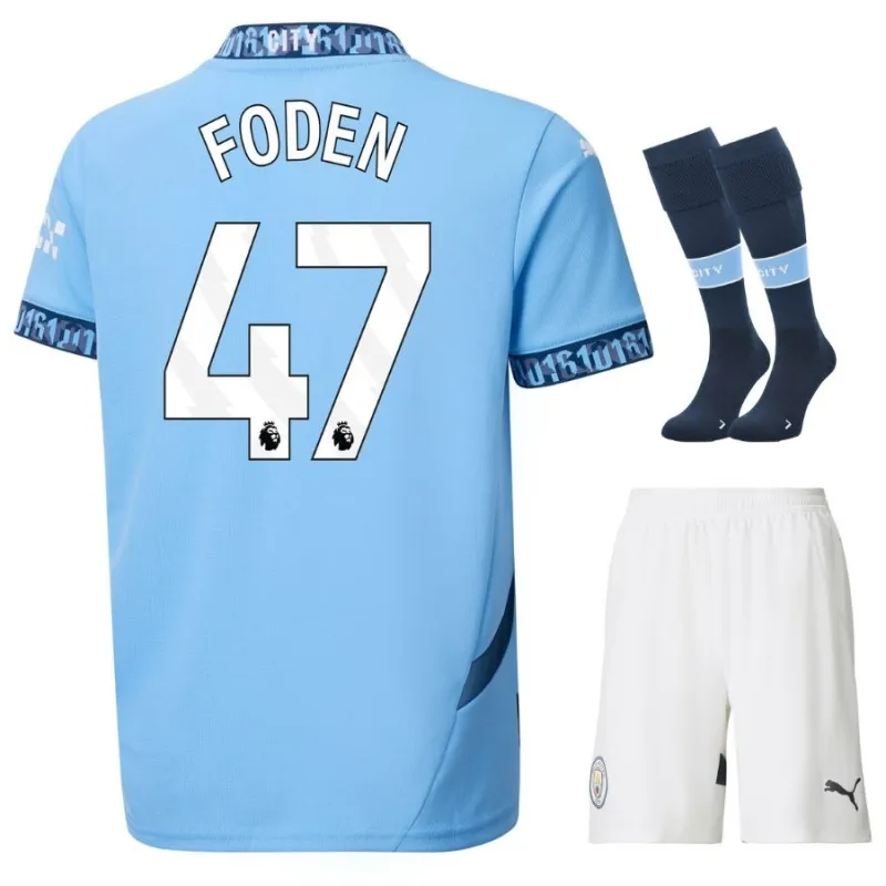 FODEN Conjunto de camiseta de niño de local de Manchester City 2024/25 - Azul