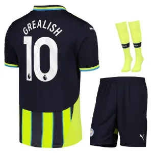 GREALISH Set di maglia per bambini di trasferta di Manchester City 2024/25 - Nero/Verde
