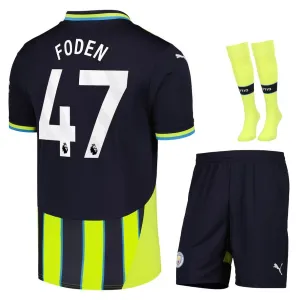 FODEN Set di maglia per bambini di trasferta di Manchester City 2024/25 - Nero/Verde