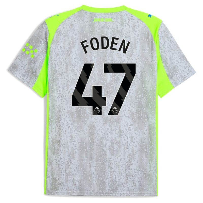 Manchester City FODEN 2025/26 Terza Divisa Bambino - Grigio