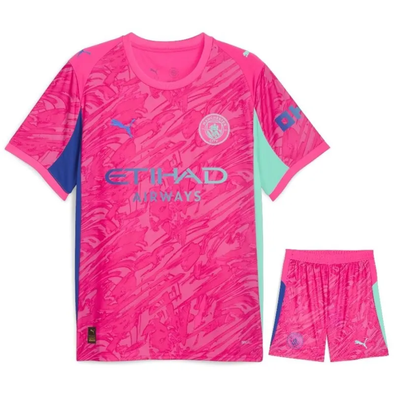 Camiseta y pantalones cortos de portero niños Manchester City 2025/26 - Rosa