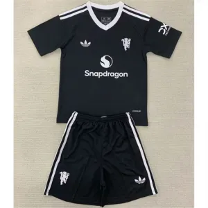 Maglia di portiere + pantaloncini per bambini di Manchester United 2024/25 - Nero